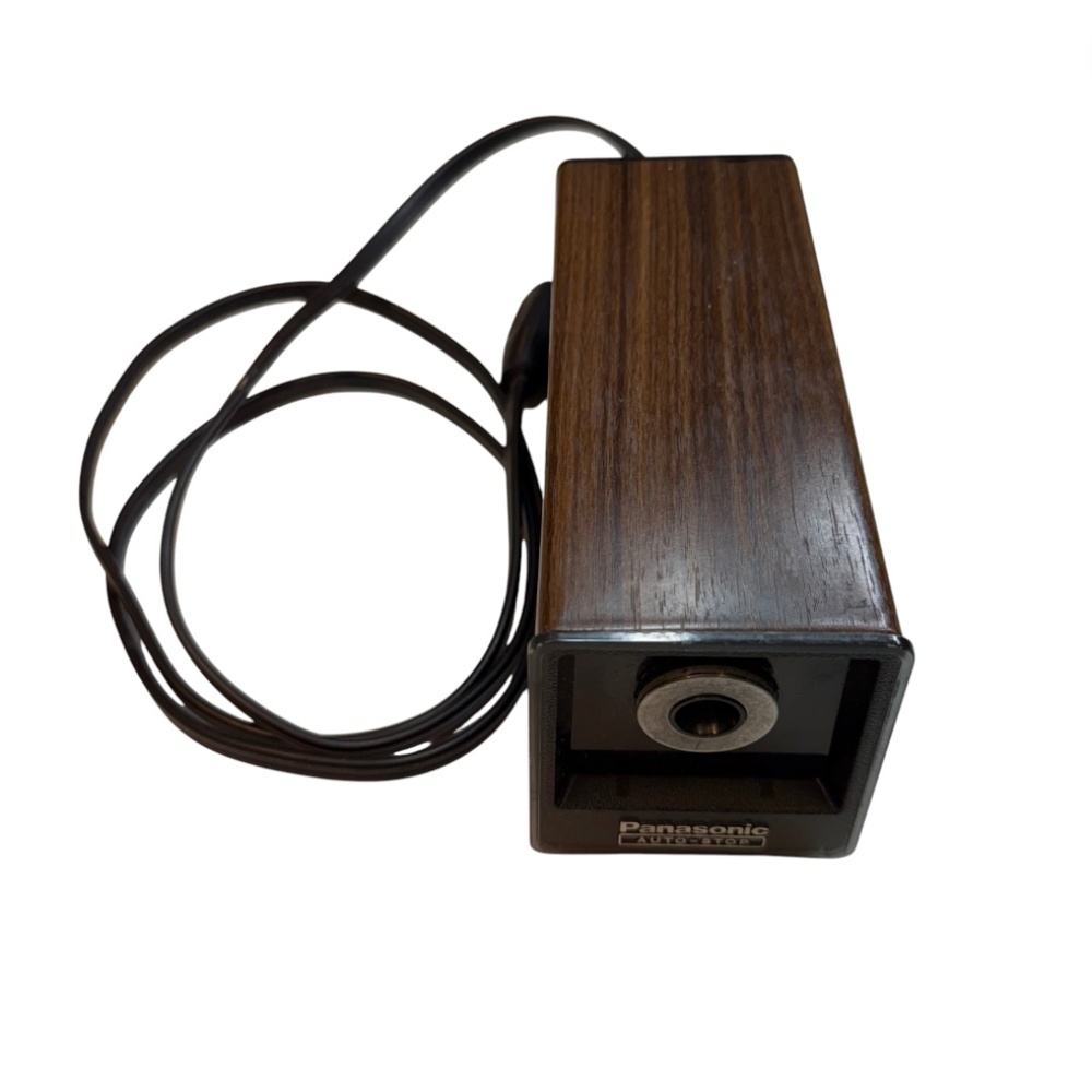 Vintage Panasonic Auto-Stop Woodgrain Office Electric Pencil Sharpener